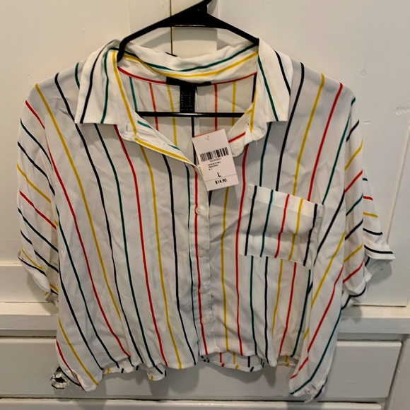 NWT F21 multi colored striped button down - Picture 1 of 3